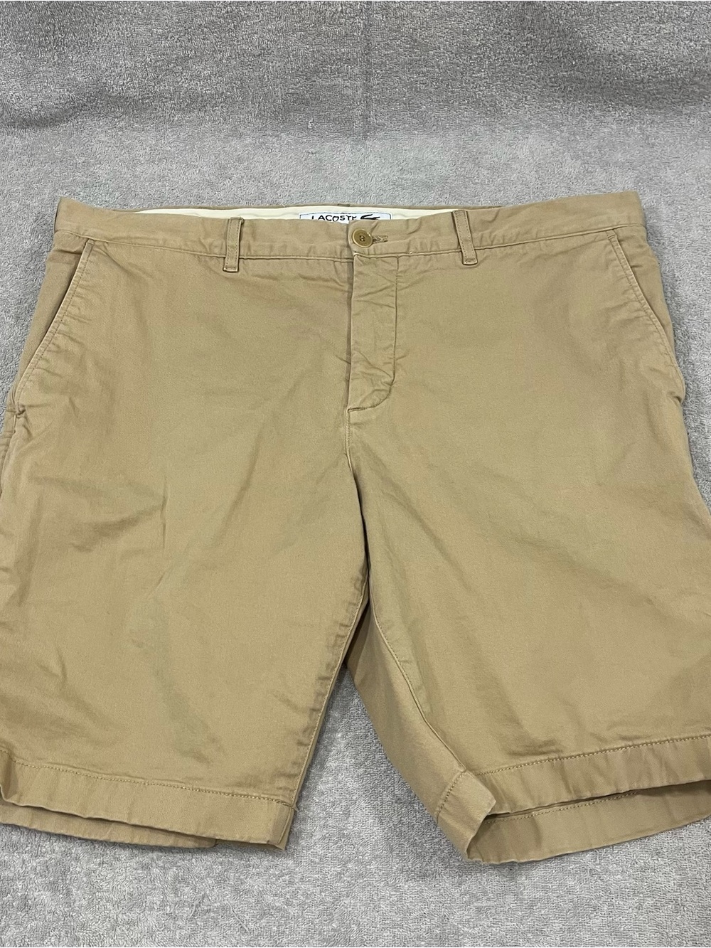 Lacoste Chino Shorts Size 38 Flat Khaki Beige Cotton Peppy Golf